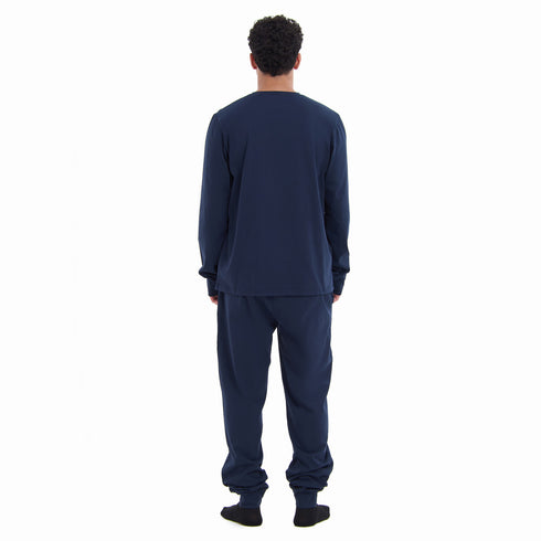 Men Fall Pajama Set Dark Blue Buttoned Sweatshirt + Pants